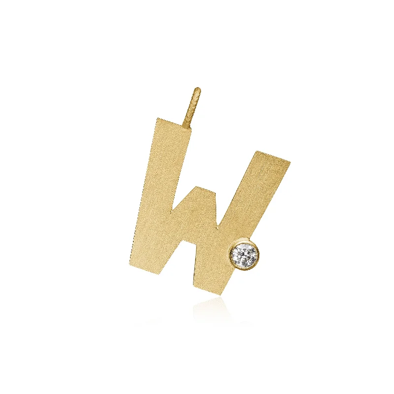 Modern pearl necklaces for women -Letter W 18K Gold Pendant w. Diamond