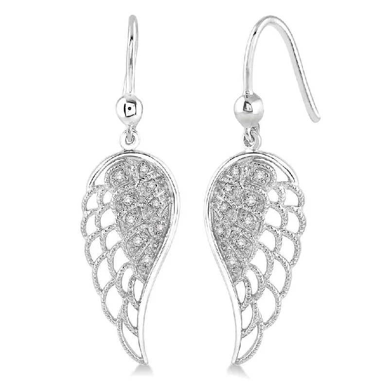 Boho-inspired gemstone earrings for women -Sterling Silver Angel Wings Diamond Earrings