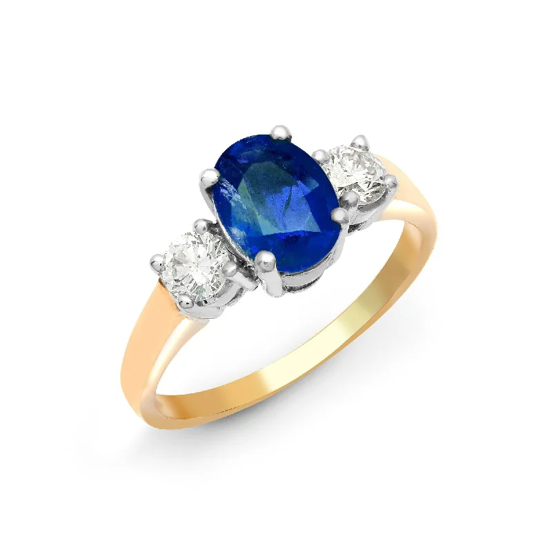 Elegant diamond oval engagement rings -18ct Yellow Gold 3 Stone Diamond And Sapphire Ring