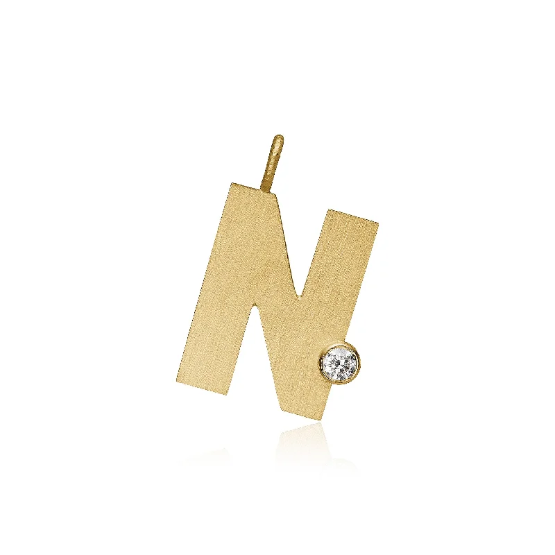 Minimalist chain necklaces for ladies -Letter N 18K Gold Pendant w. Diamond