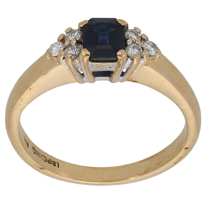 Vintage crystal solitaire engagement rings -9ct Gold 0.12ct Diamond & Sapphire Dress/Cocktail Ring Size L