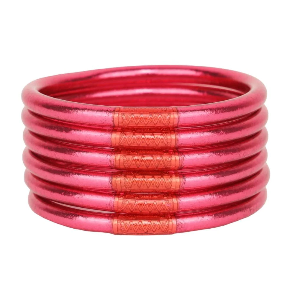 Simple silver beaded bracelets for ladies -BuDhaGirl Pink All Weather Bangles