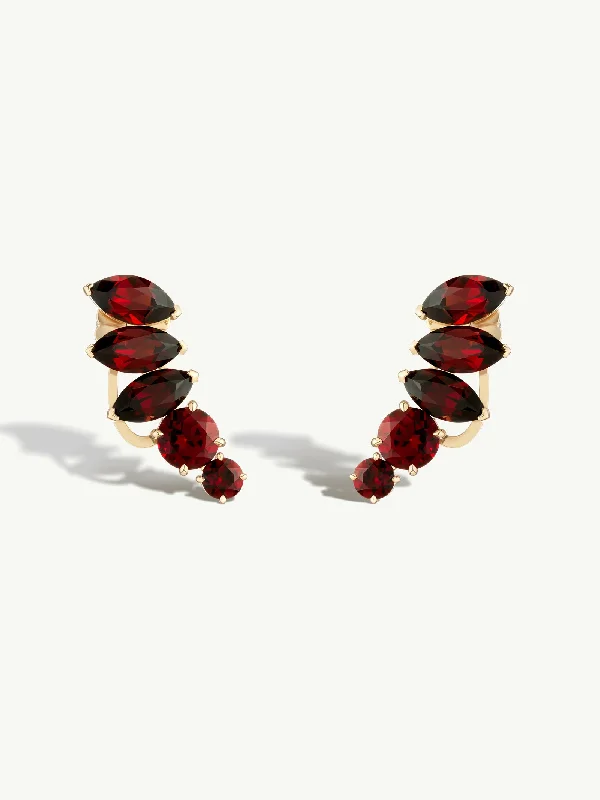 Delicate silver hoop earrings for ladies -Isadora Earrings With Red Garnet Gemstones In 18K Yellow Gold