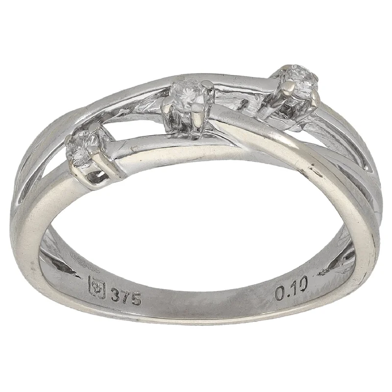 Simple diamond solitaire engagement rings -9ct White Gold 0.10ct Diamond Three Stone Ring Size M