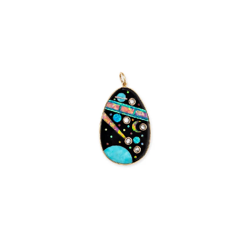 Ladies layered necklaces -TEARDROP DIAMOND GALAXY INLAY CHARM