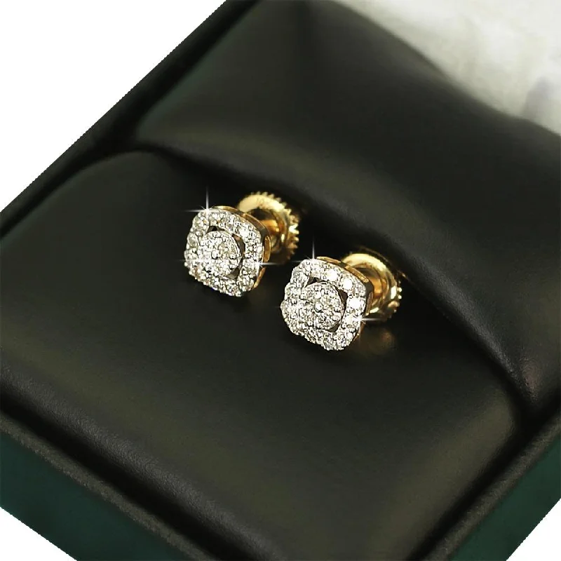 Ladies lightweight hoop earrings -Cushion Halo Cluster Diamond Earrings .34cttw 10K Yellow Gold