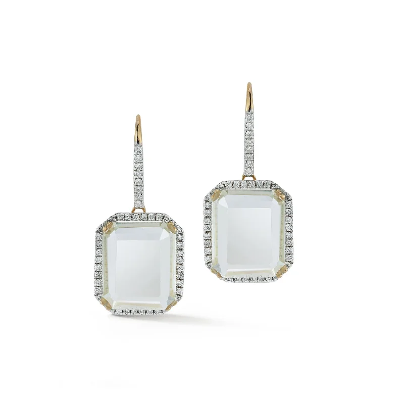 Trendy gold hoop earrings for women -14kt Green Amethyst  and Diamond Tabletop Earrings