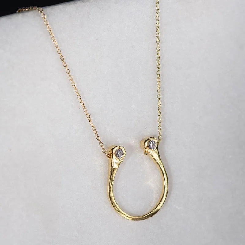 Ladies vintage gold necklaces -Charmed Horseshoe Necklace - Gold