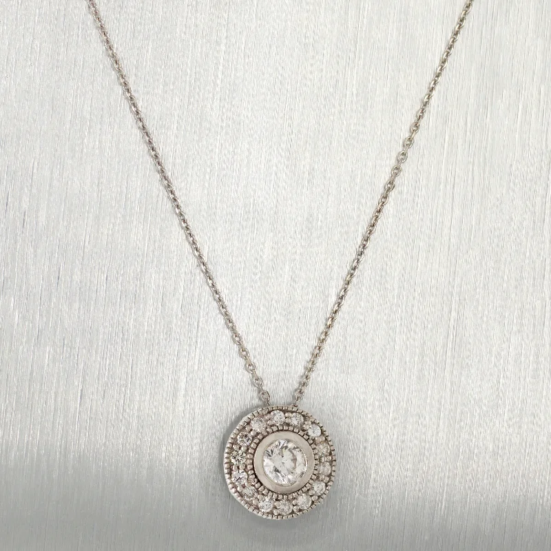 Ladies moonstone necklaces -Vintage 1.00ctw Diamond Halo Circle Pendant - 14k White Gold - 16" Necklace