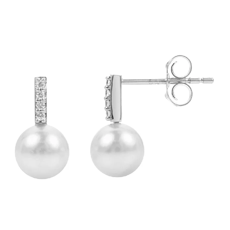 Ladies trendy tassel hoop earrings -14K White Gold Pearls Drop Earrings