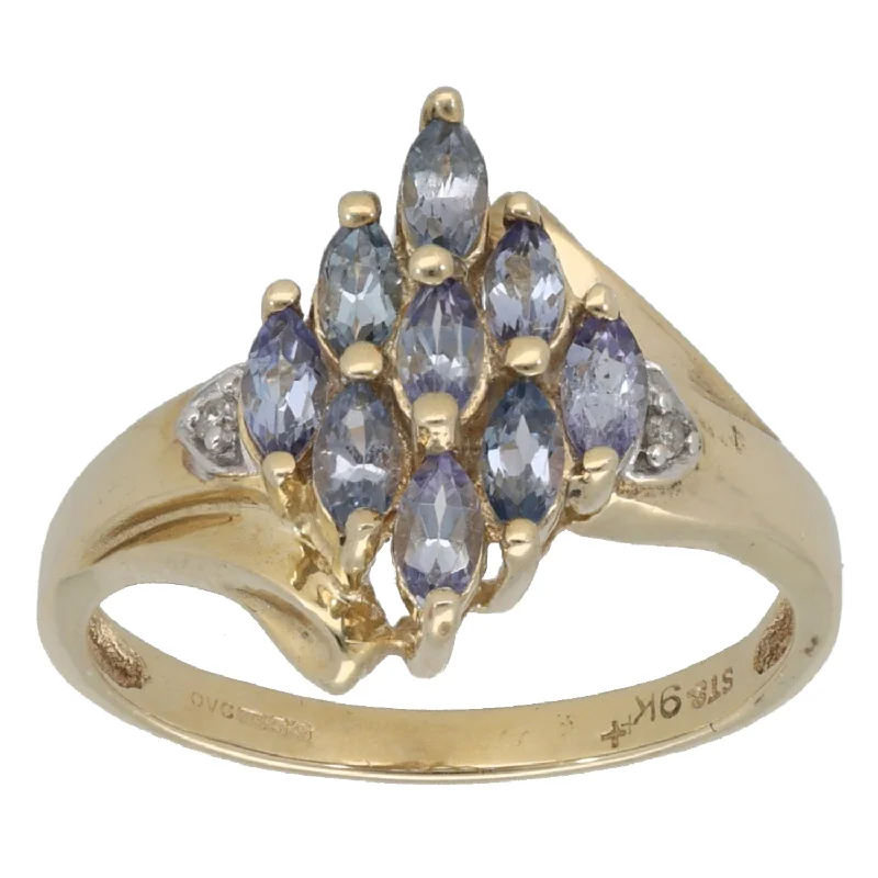 Ladies asymmetrical diamond engagement rings -9ct Gold Tanzanite & 0.01ct Diamond Dress/Cocktail Ring Size M