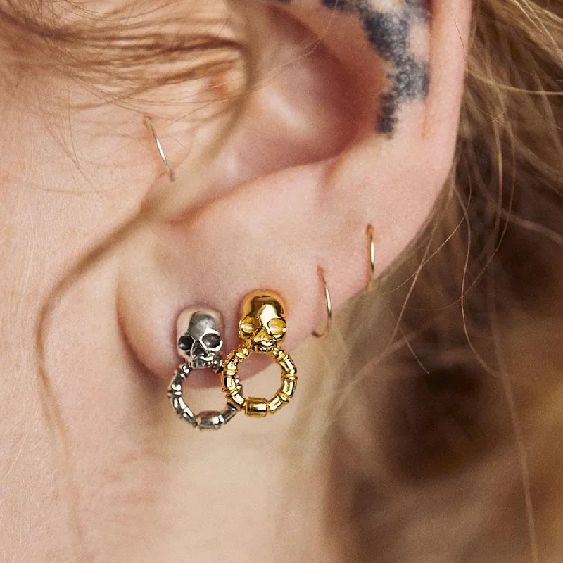 Ladies asymmetrical stud earrings -FORSAKE. Skull & Bones Door Knocker Earrings - Gold