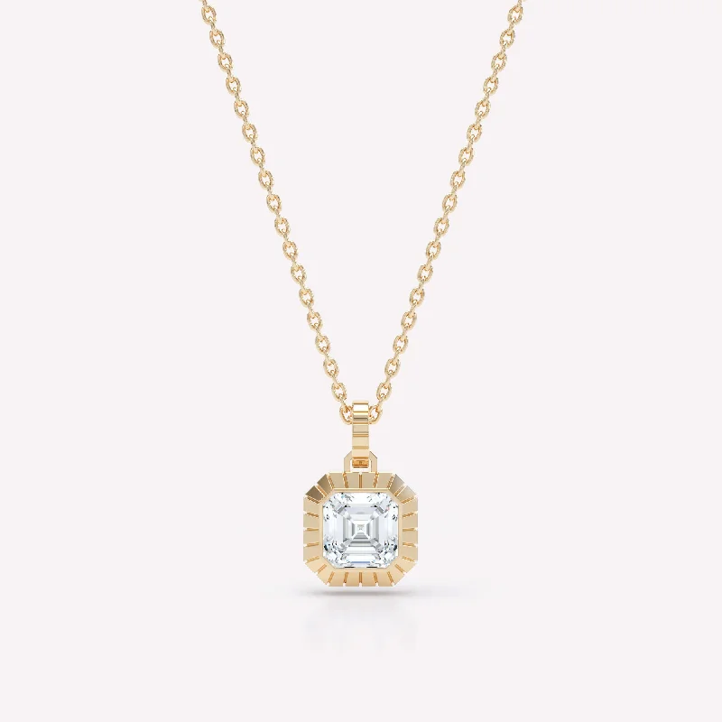 Modern gold chain necklaces for ladies -Eternity Engraved Asscher 18K Gold Necklace w. Lab-Grown Diamond