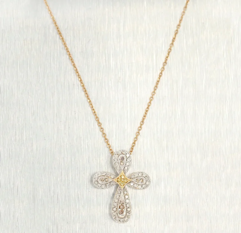 Modern gold chain necklaces for ladies -Vintage 0.30ctw Diamond Cross Pendant - 14k White & Yellow Gold - 19" Necklace