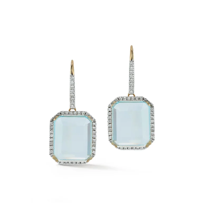 Ladies delicate floral stud earrings -14kt Blue Topaz and Diamond Tabletop Earrings