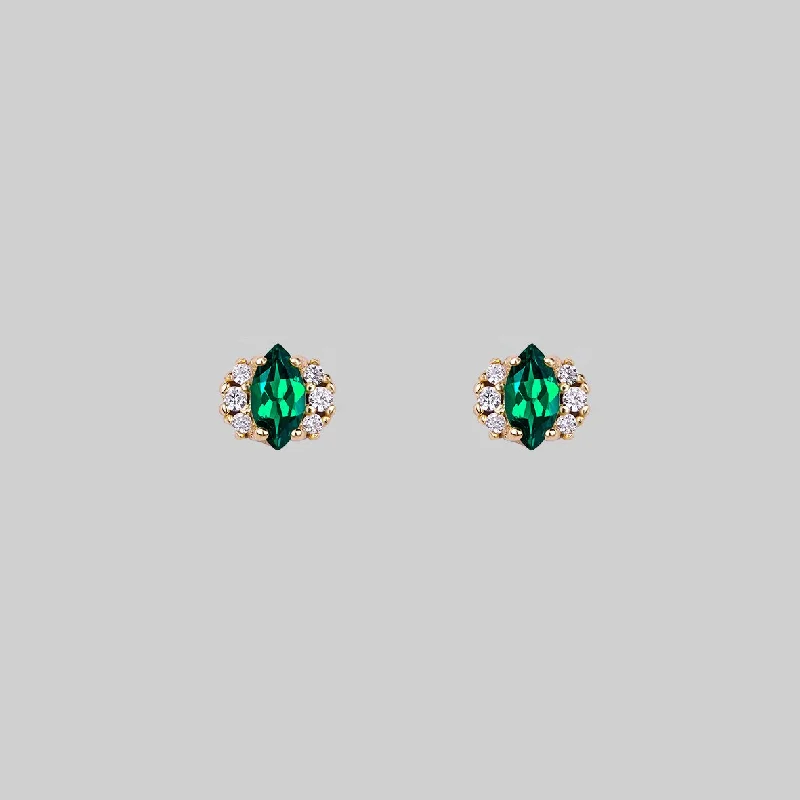 Ladies asymmetrical stud earrings -TALIA. Green Quartz Cluster Stud Gold Earrings