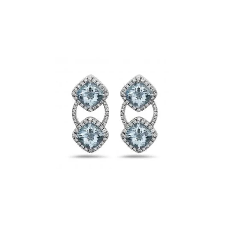 Ladies floral stud earrings -Pastel Diamond Double Cushion Earring