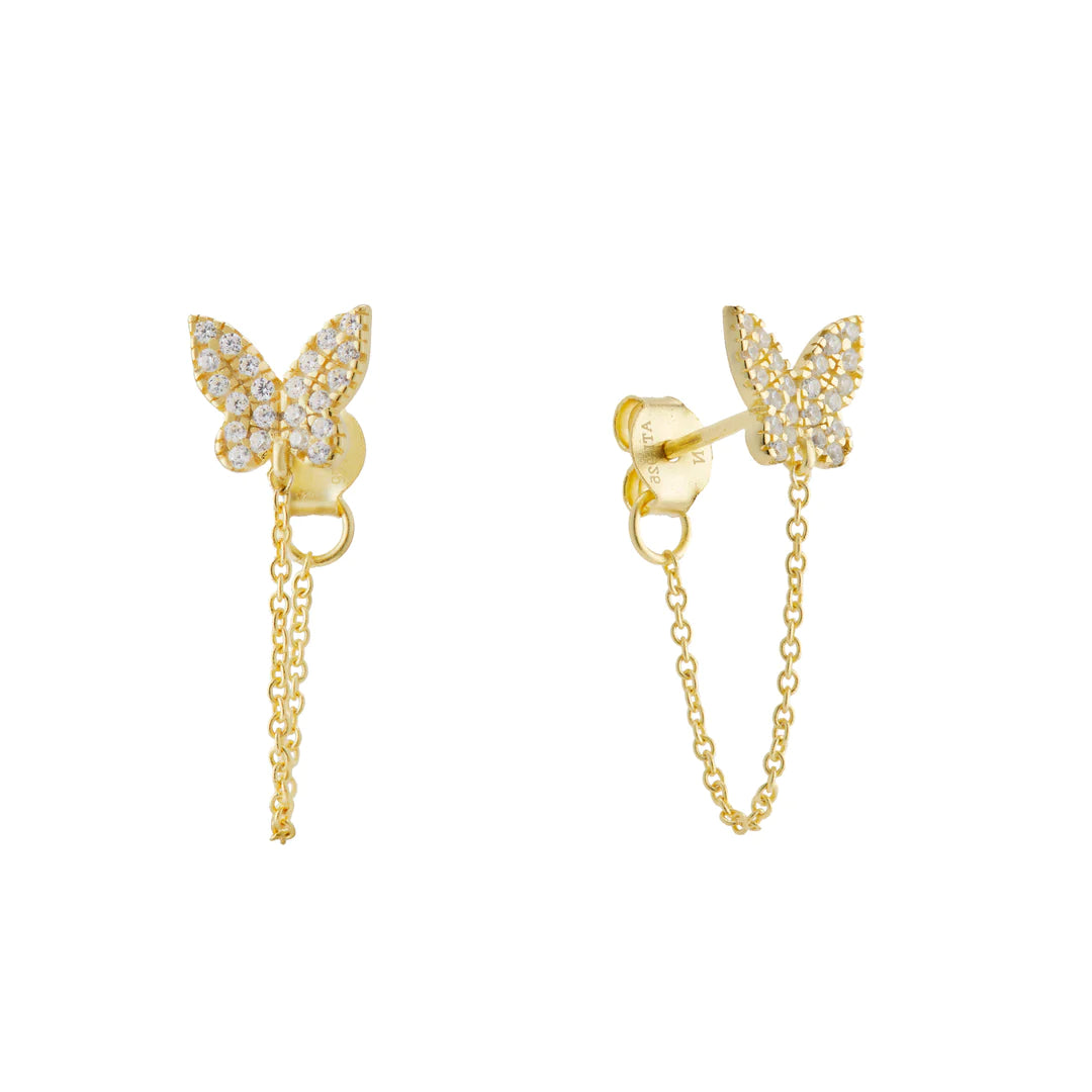 Classic pearl chandelier earrings for women -Butterfly Chain Earring