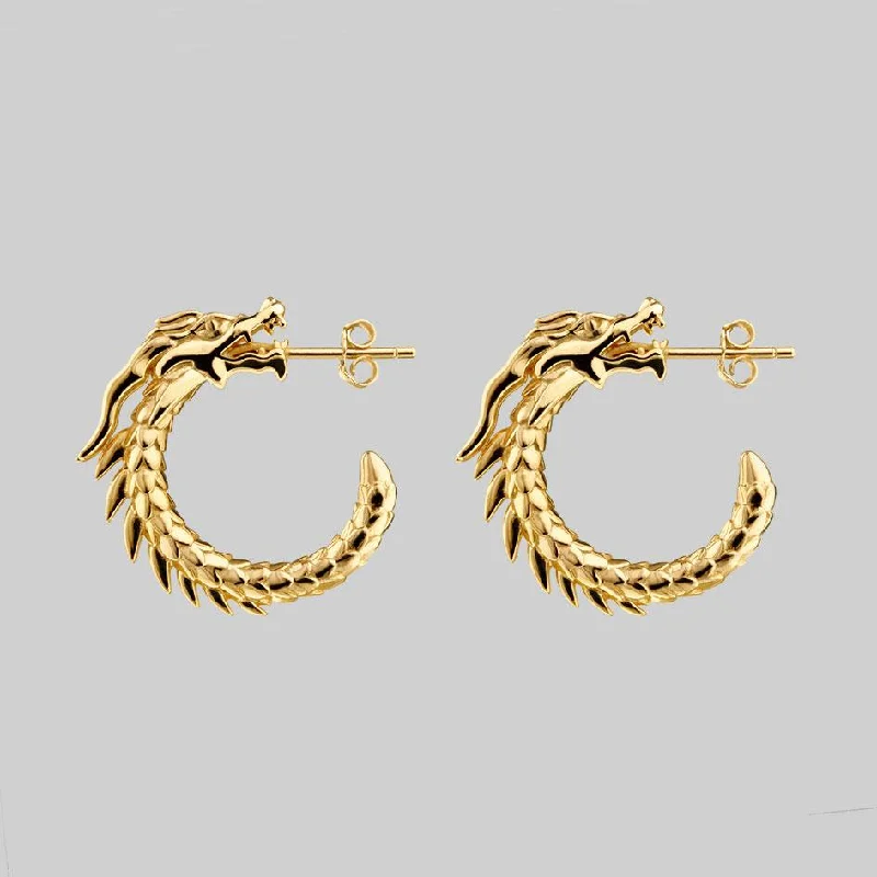 Ladies unique floral hoop earrings -DRAKE. Dragon Hoop Earrings - Gold