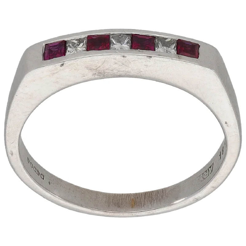 Vintage-inspired platinum engagement rings -18ct White Gold Ruby & 0.15ct Diamond Half Eternity Ring Size K