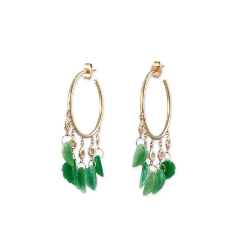 Ladies vintage sapphire earrings -5 DIAMOND CHRYSOPRASE LEAF SHAKER HOOPS