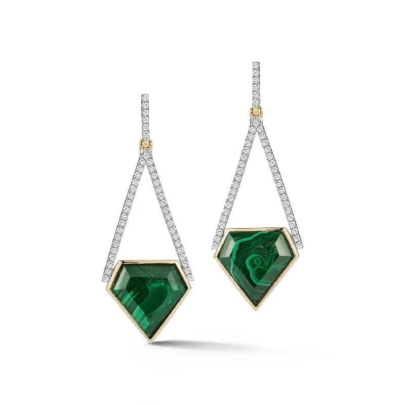 Ladies vintage-inspired hoop earrings -14kt Suspended Malachite Pentagon Earrings