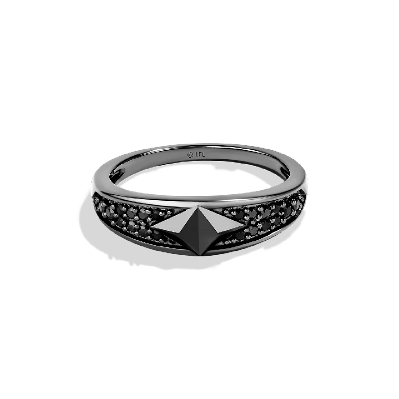 Ladies infinity ring -DARK ARMOR WOMEN'S RING in Sterling Silver and Black Rhodium with 1/5 CT.TW. Black Diamonds