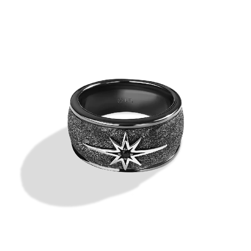 Ladies marquise cut ring -GUARDIANS OF LIGHT MEN'S RING Black Diamond Accent, Sterling Silver with Black Rhodium