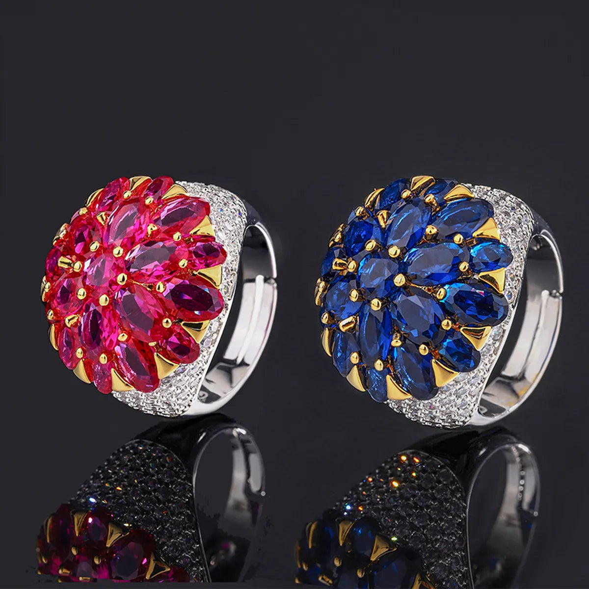 Elegant cocktail ring for ladies -Classic Style Flower Copper Inlay Zircon Rings