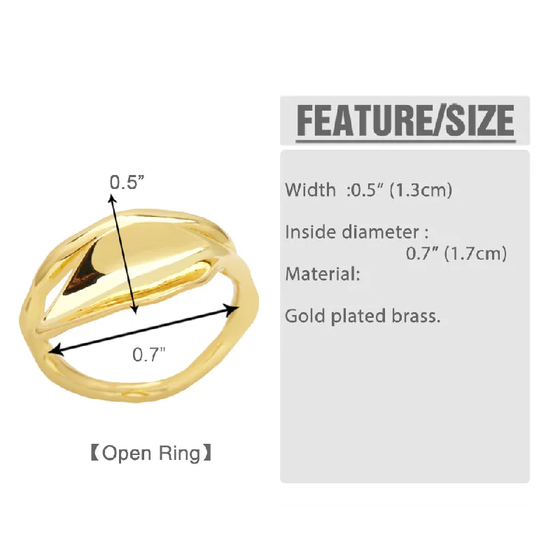 Ladies art deco ring -Simple Style Solid Color Copper Plating 18k Gold Plated Open Rings