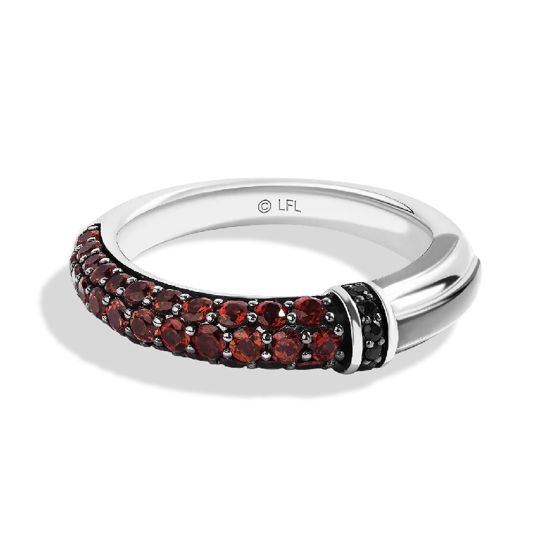 Elegant vintage ring for ladies -DARTH VADER™ WOMEN STERLING SILVER LIGHTSABER RING with 1/20 CT.TW. Black Diamonds and Garnet