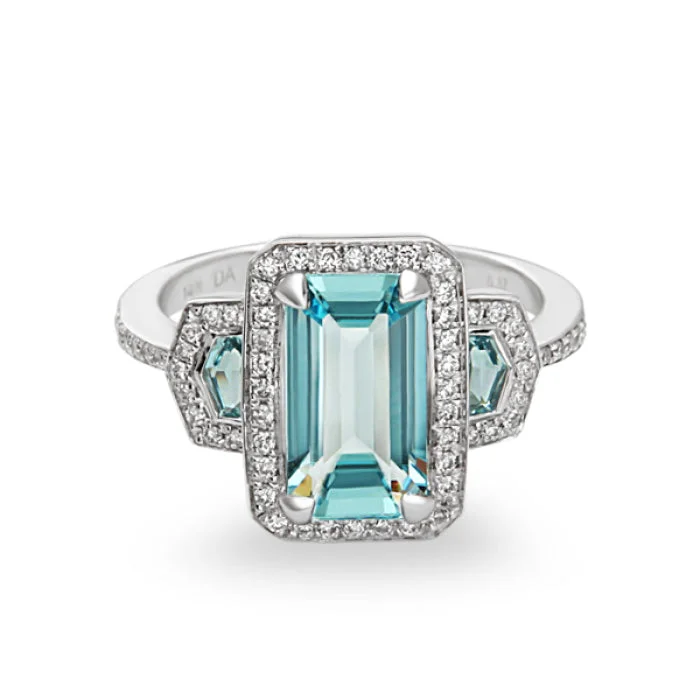 Ladies handmade ring -14K VICTORIA AQUAMARINE DIAMOND RING