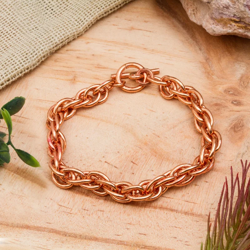 Ladies bold statement bangle bracelets -Bright Connection Handcrafted Copper Rope Chain Bracelet from Mexico