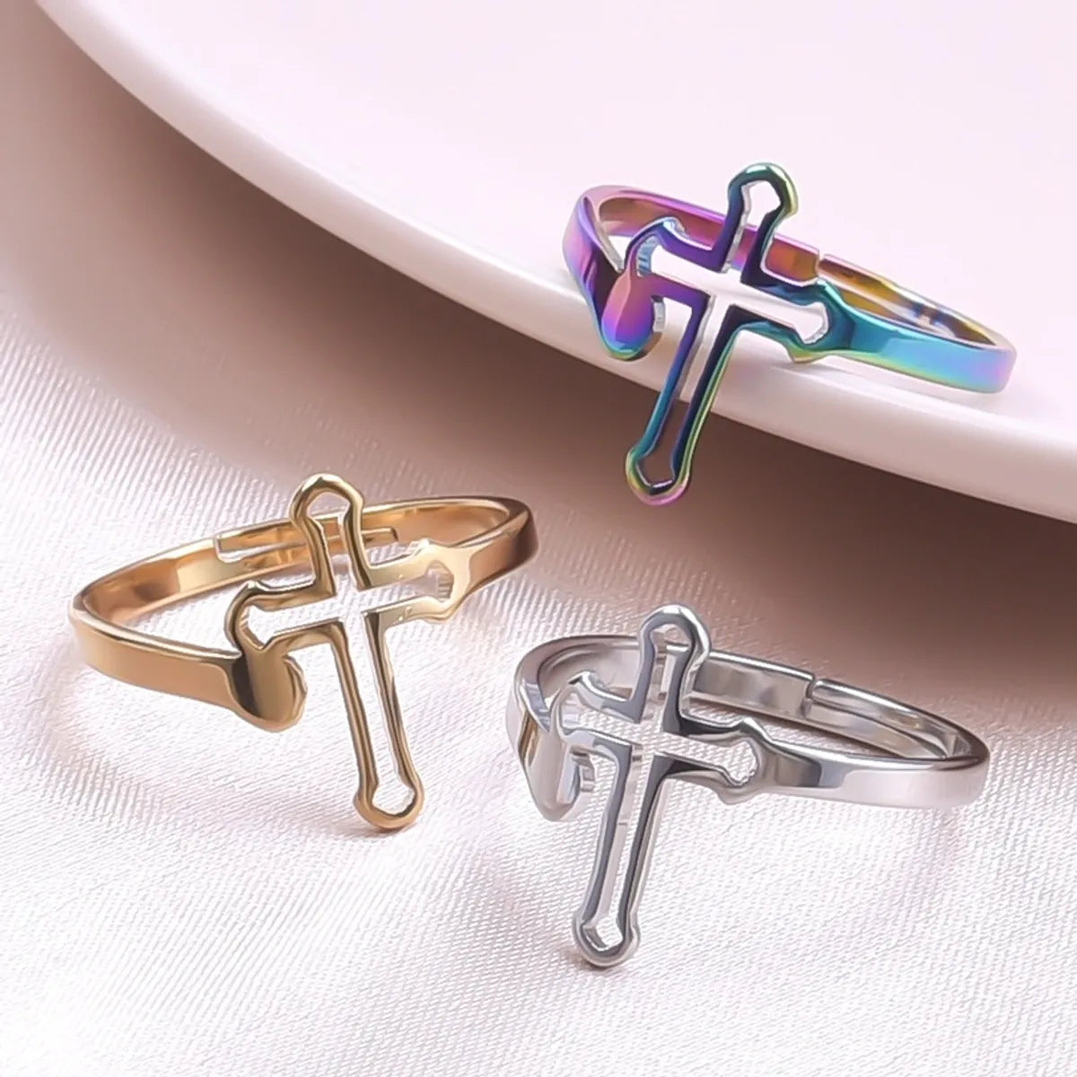 Elegant gold ring for women -Wholesale Ethnic Style Cross Stainless Steel Open Ring