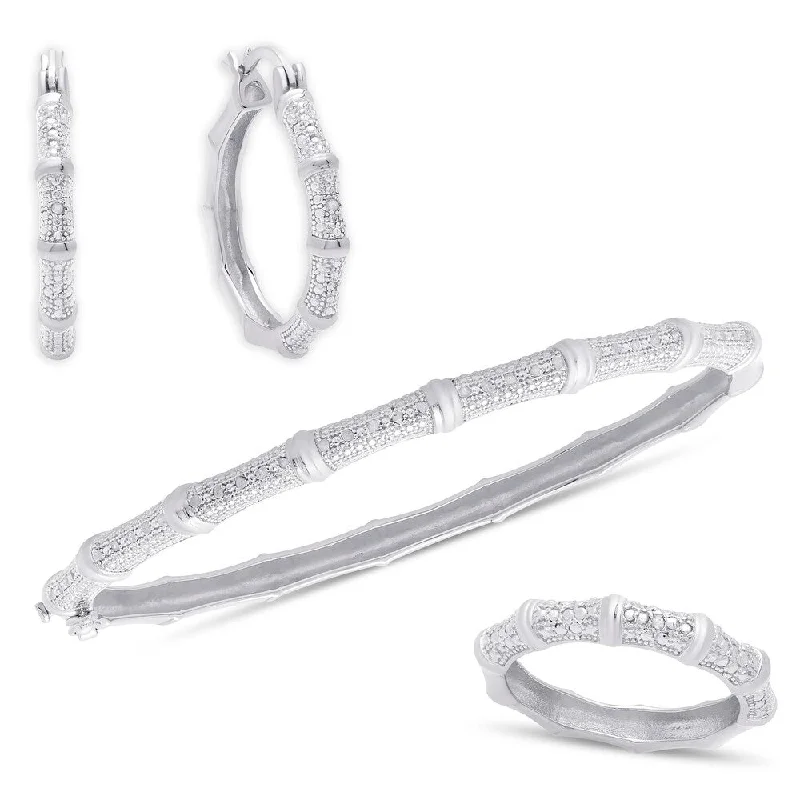 Ladies minimalist rose gold bracelets -Finesque Sterling Silver 1/4ct TW Diamond Bangle, Earrings and Ring Jewelry Set