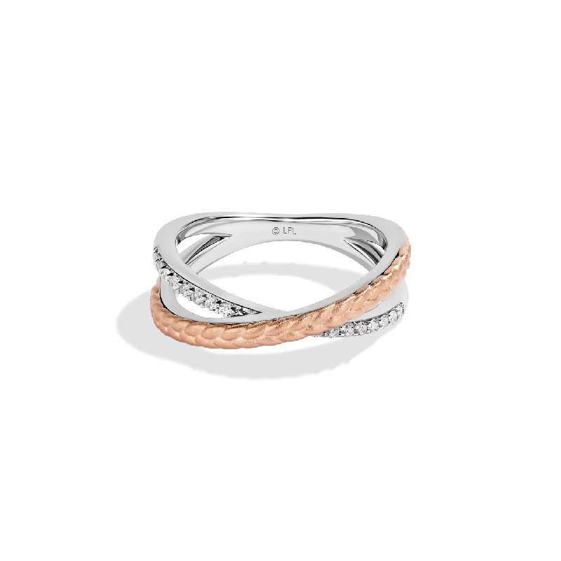 Minimalist gold band ring for ladies -GALACTIC ROYALTY WOMEN'S RING 1/6 CT.TW. White Diamonds 14K Rose Gold Over Sterling Silver