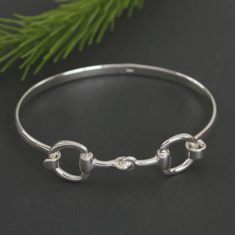 Ladies unique boho bracelets -Beautiful Link Taxco Sterling Silver Bangle Bracelet Crafted in Mexico