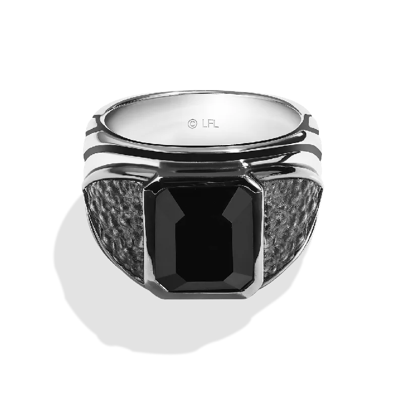 Boho style ring for ladies -IN CARBONITE MEN'S RING Black Onyx Silver and Black Rhodium