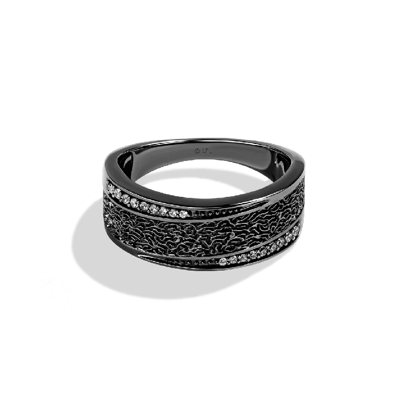 Vintage oval ring for ladies -IN CARBONITE MEN'S RING 1/6 CT.TW. White Diamonds Sterling Silver with Black Rhodium