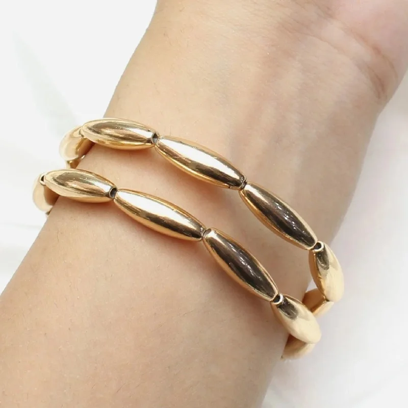 Ladies unique moon phase bracelets -TFC Sleek Long Beads Gold Plated Stacked Bracelet (Set of 2)