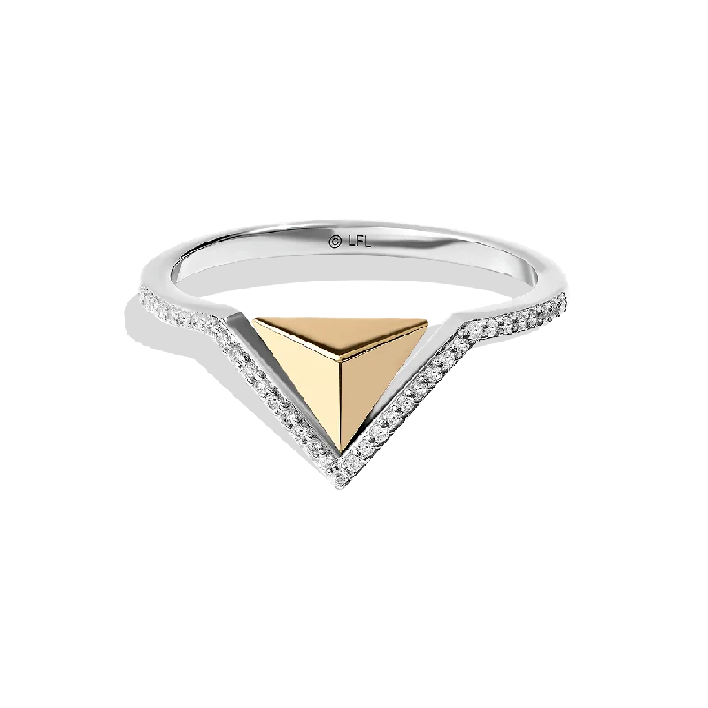 Elegant vintage ring for ladies -LIGHT X DARK WOMEN'S RING                                   1/10 CT.TW. White Diamonds Silver and 10K Yellow Gold