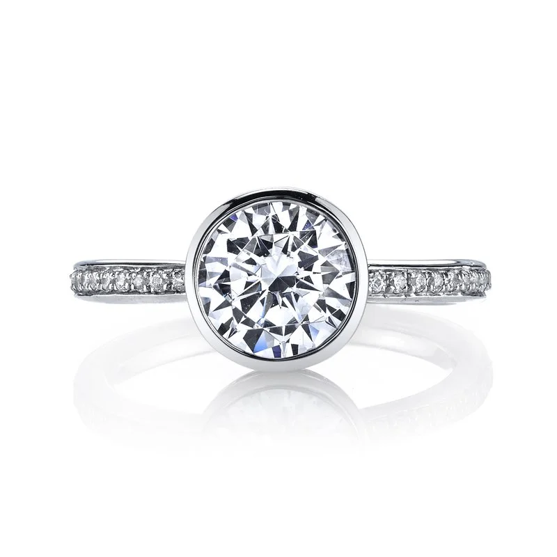 Ladies boho ring -Bezel Set Solitaire Ring Setting with Diamond Band