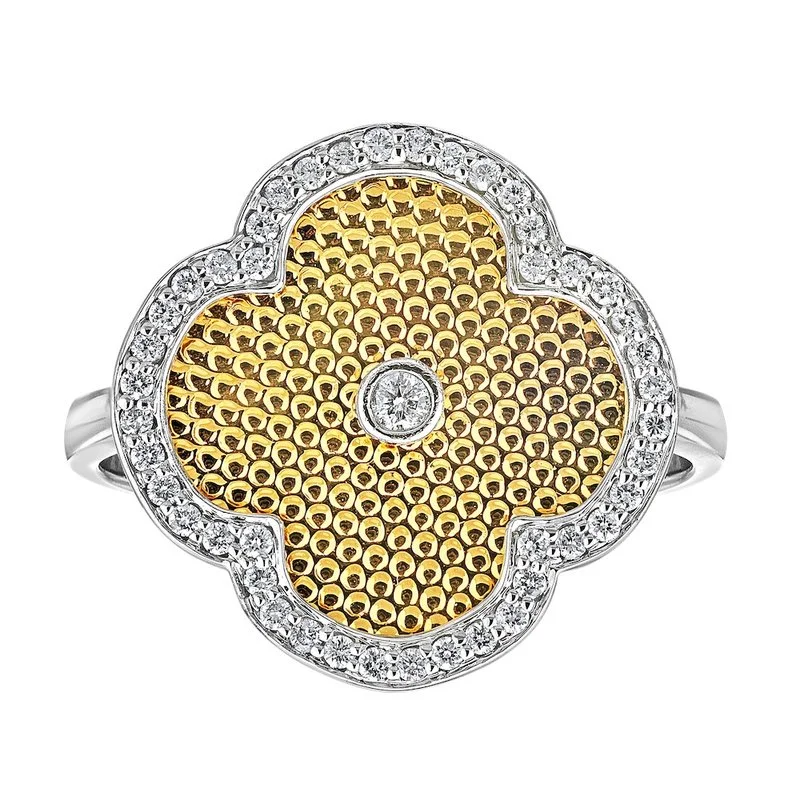 Delicate diamond ring for ladies -14k White Gold Quatrefoil Diamond Ring