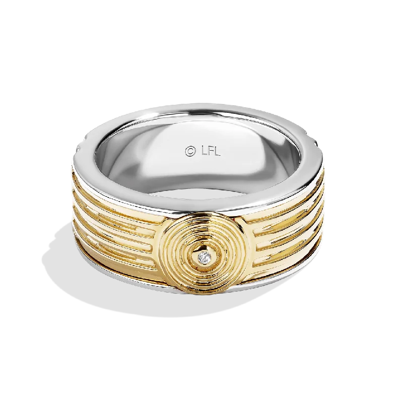 Ladies topaz ring -THREEPIO SERIES MEN'S RING White Diamond Accent Two Tone Silver and 10K Yellow Gold