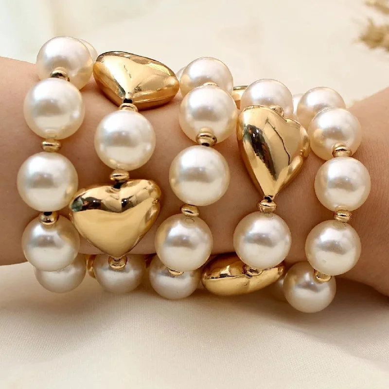 Ladies unique star charm bracelets -TFC Bold Heart Pearls Gold Plated Stacked Bracelet (Set of 5)