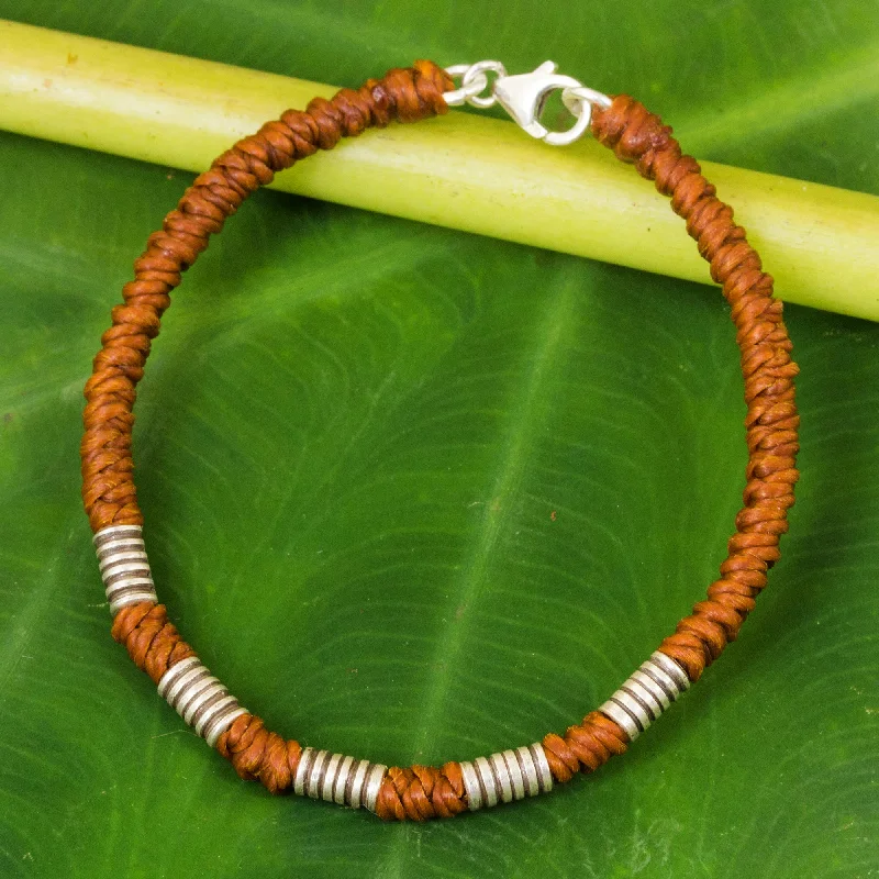 Simple diamond charm bracelets for women -Beautiful Jungle in Rust Handmade Wristband Braided Bracelet from Thai Artisan