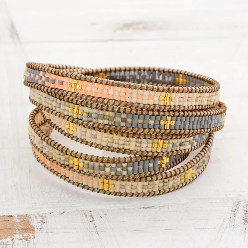 Simple gold chain bracelets for ladies -Cerro de la Cruz in Grey Glass Bead Bracelet