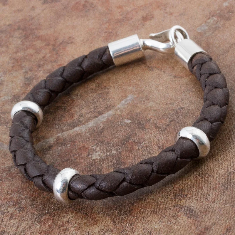 Ladies bold rose gold cuff bracelets -Bold Brown Men's Leather Bracelet