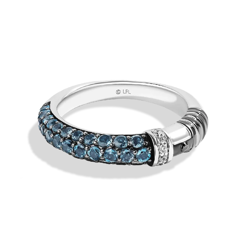 Minimalist gold band ring for ladies -OBI-WAN KENOBI™ WOMEN STERLING SILVER LIGHTSABER RING with 1/20 CT.TW. Diamonds and London Blue Topaz