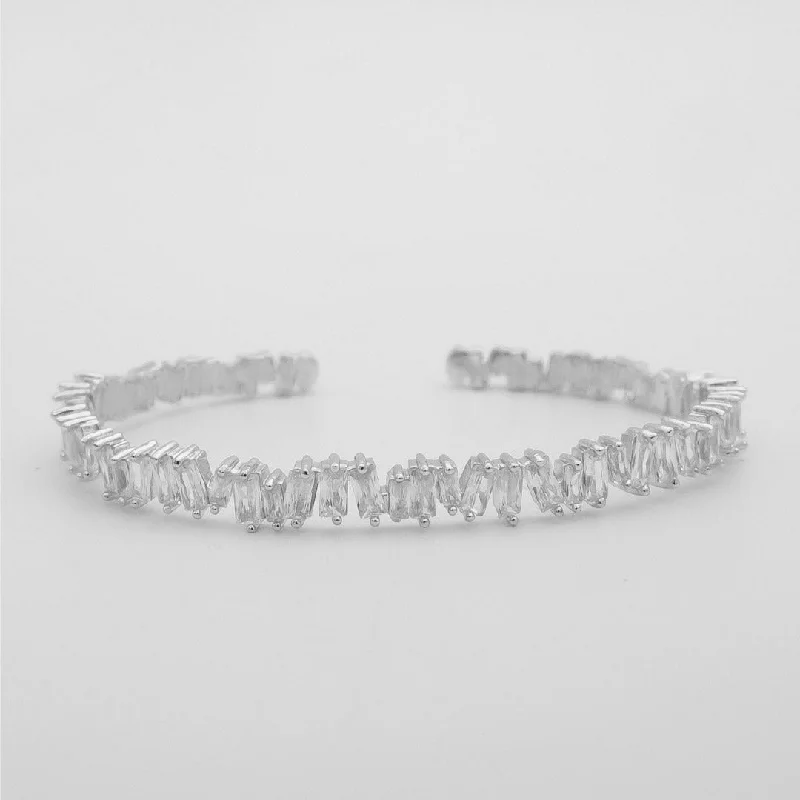 Vintage-inspired crystal bracelets for women -Jada Baguette CZ Bracelet Thin | Silver